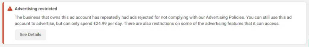 FaceBook business ads accounts have had their limits lowered