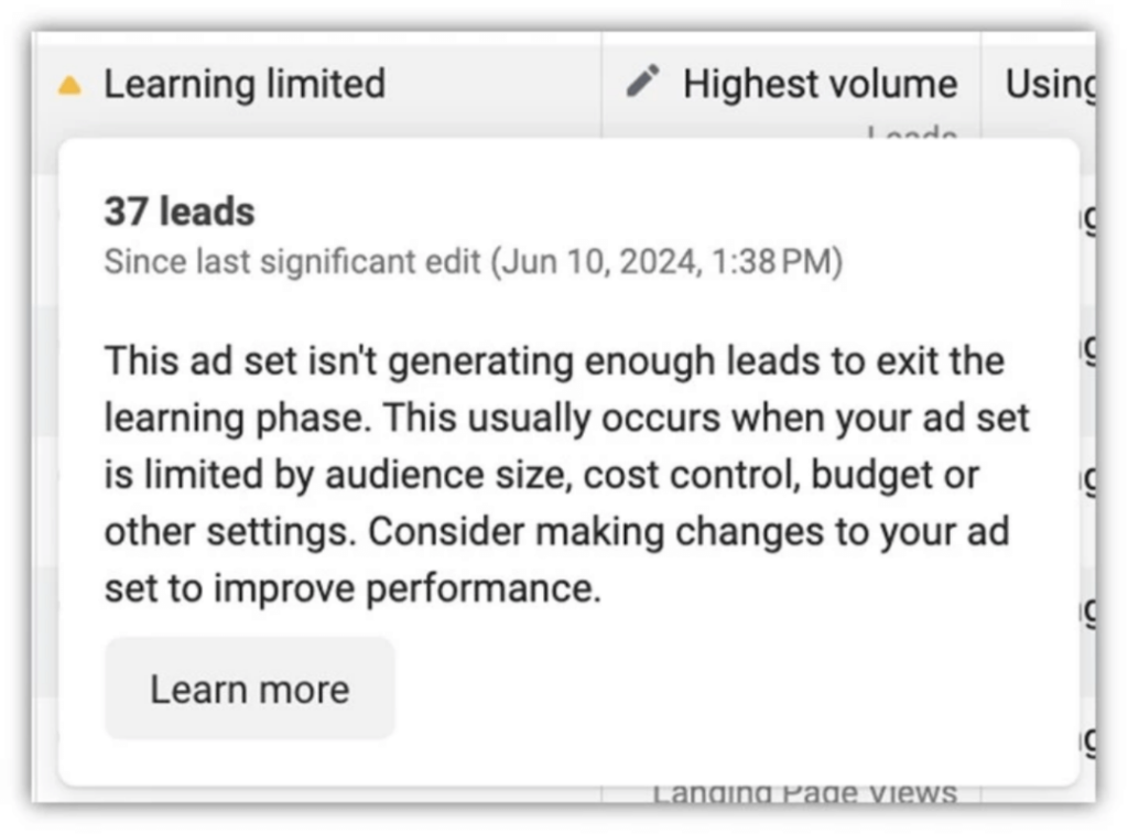 Facebook ads stuck in the learning period?